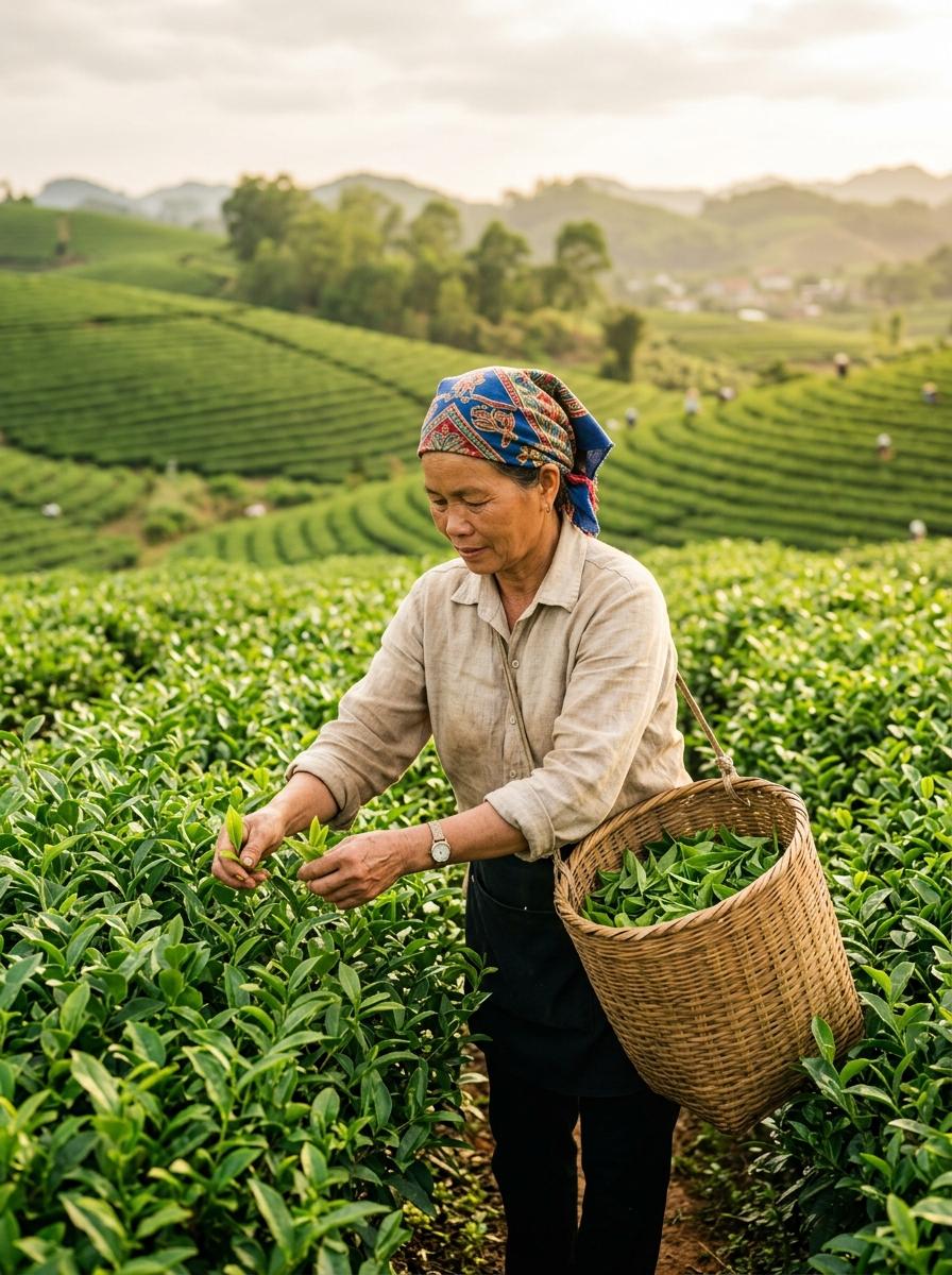 Tea harvest in garden